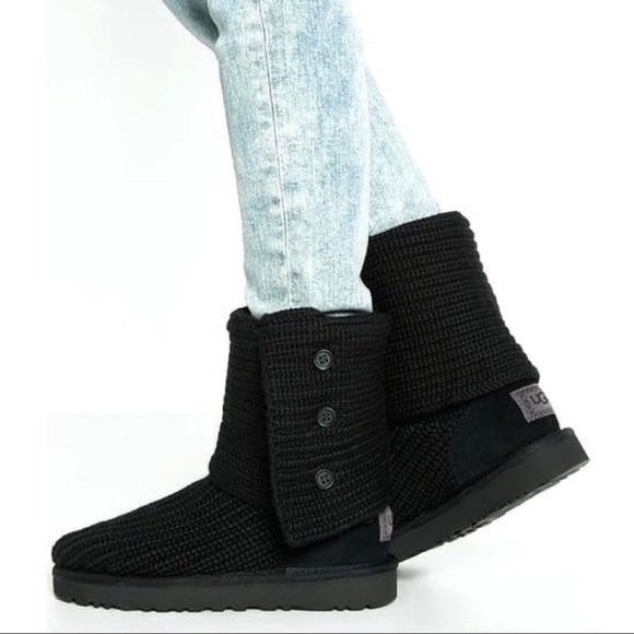 UGG Classic Cardy Sweater Boots Black Size 8 - Picture 1 of 16